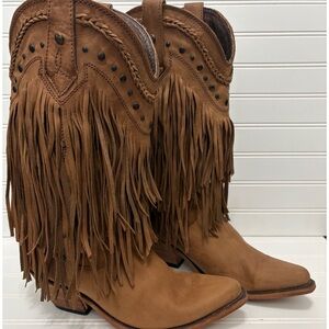 LIBERTY BLACK Vegas Fringe Brown Leather Cowboy Boots Womens Size 9 LB71124